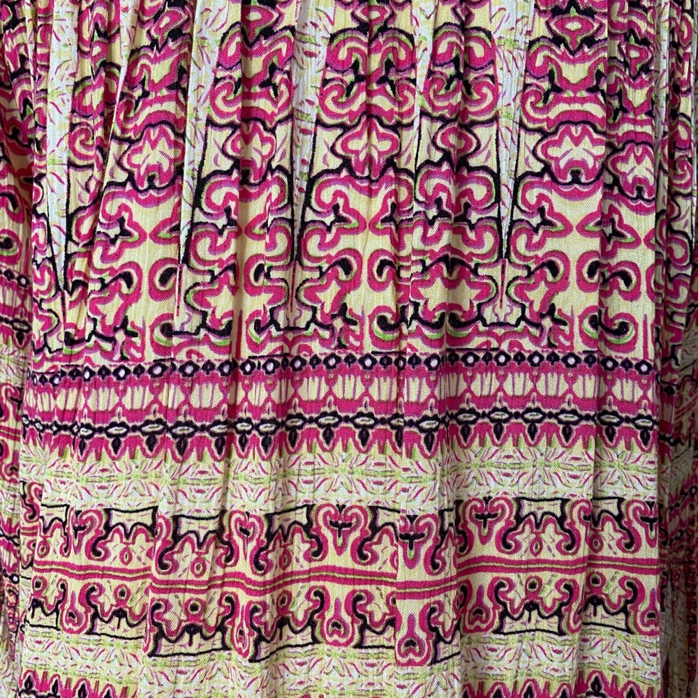Moon and Sky boho long sleeve v neck crochet lace bib cream print pink top S - Picture 8 of 11